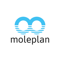 Logo von Moleplan mit zwei blauen Kreisen über stilisierten Wellen und darunter der Schriftzug moleplan.